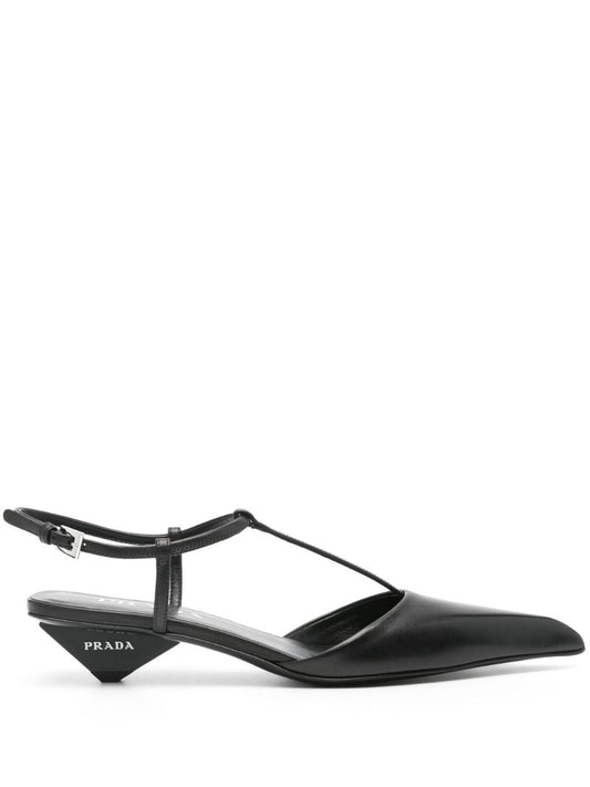 Black 35mm Slingback Leather Pumps