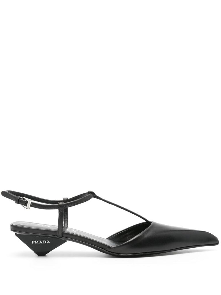 Black 35mm Slingback Leather Pumps