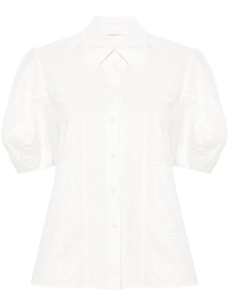 White Embroidered Organic-cotton Shirt