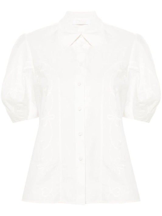White Embroidered Organic-cotton Shirt