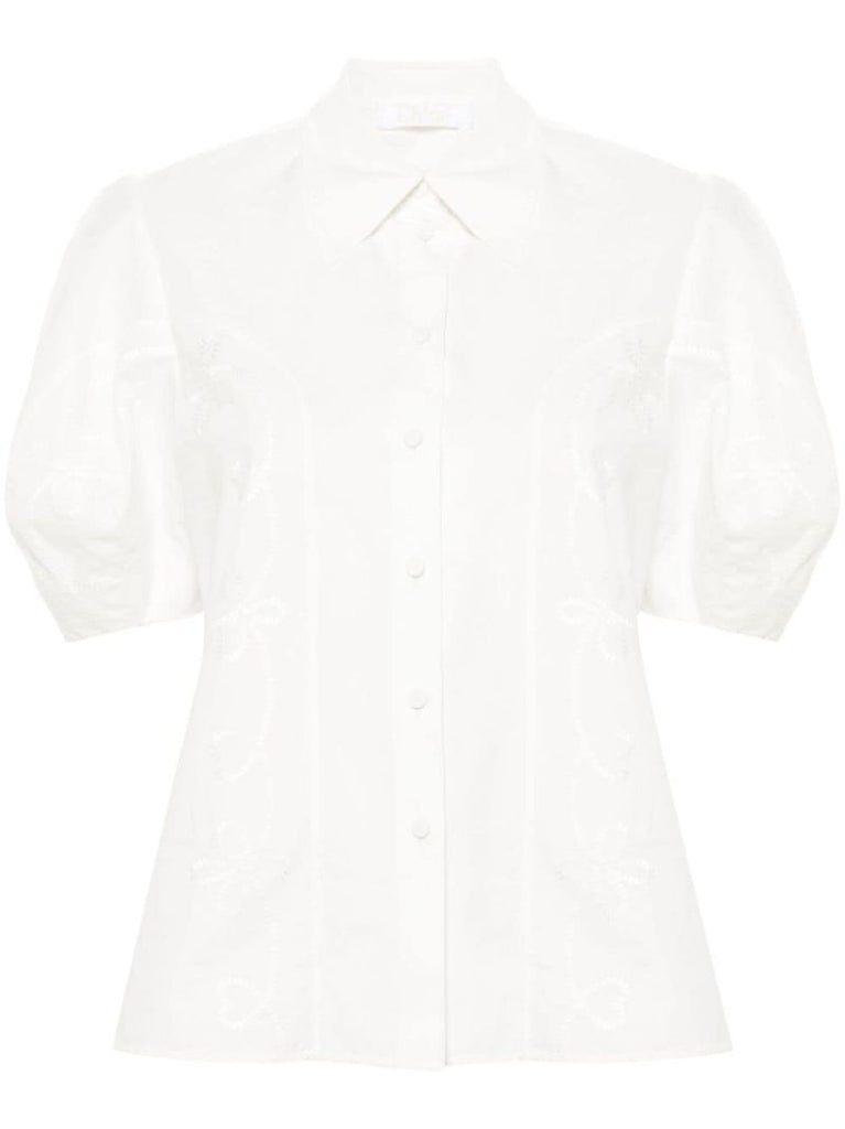 White Embroidered Organic-cotton Shirt