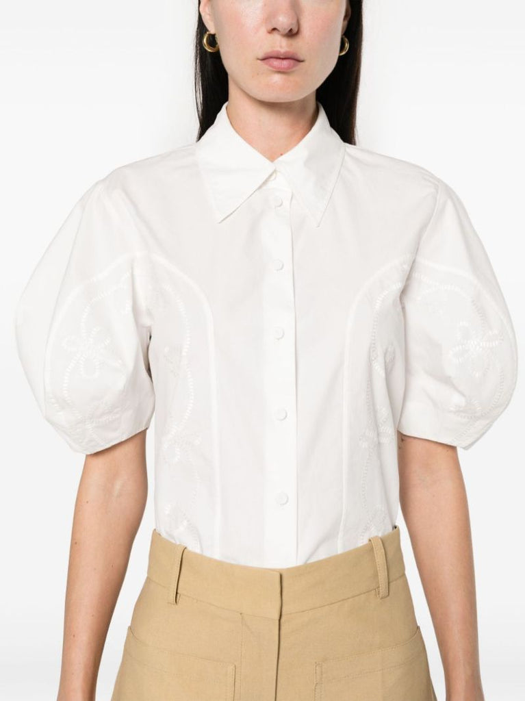 White Embroidered Organic-cotton Shirt