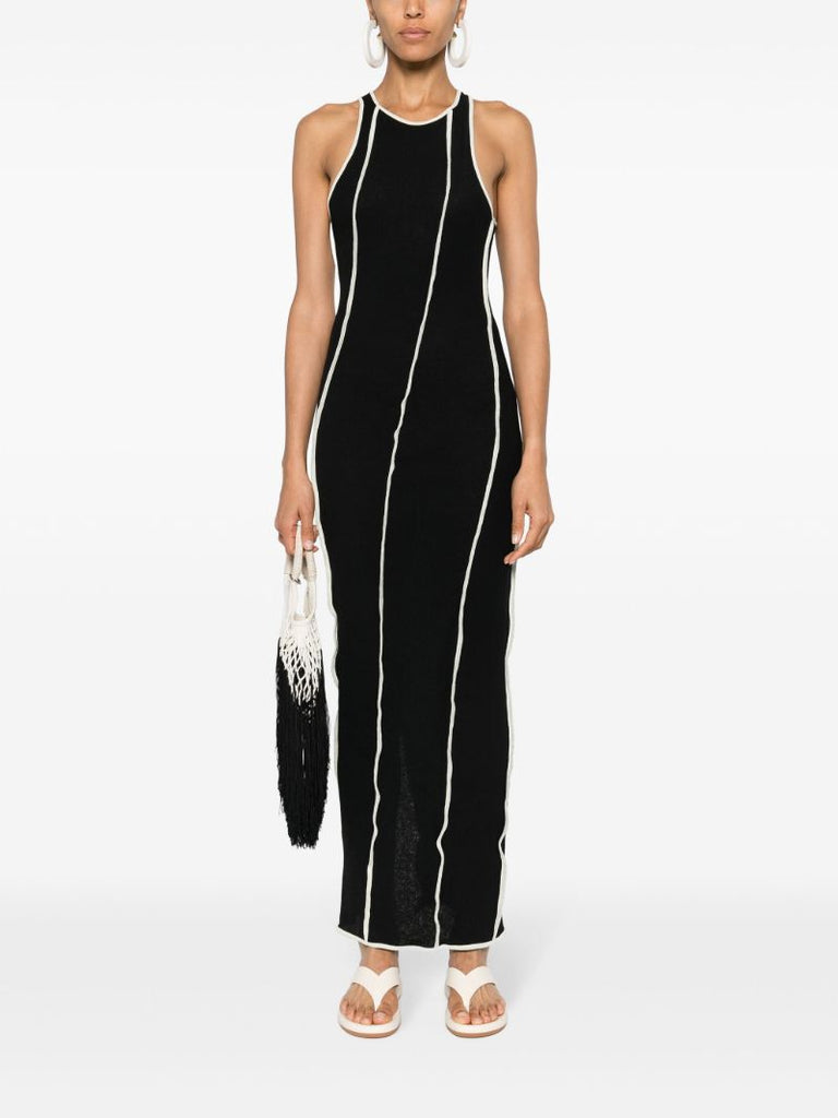 Black Wanda Piped-trim Dress