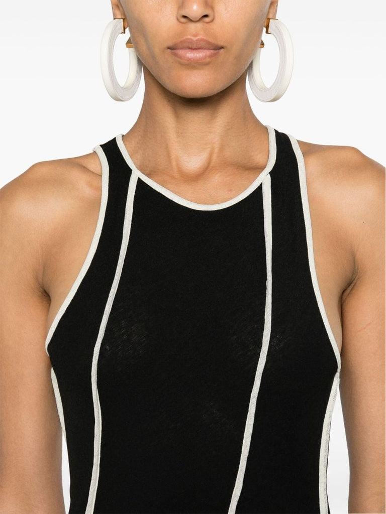 Black Wanda Piped-trim Dress