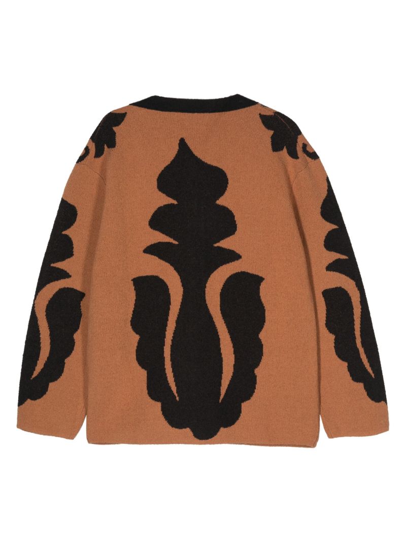 Black and Camel Brown Jacquard Knitted Cardigan