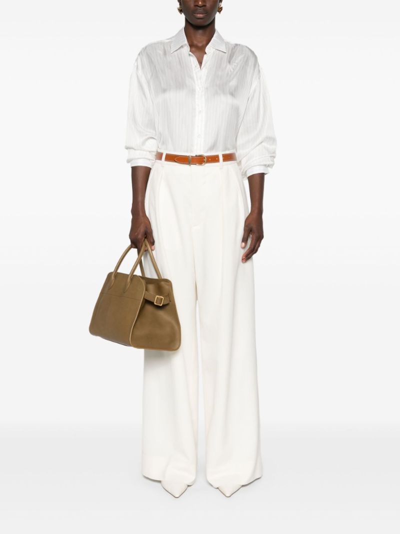 Neutral Wool Wide-leg Trousers