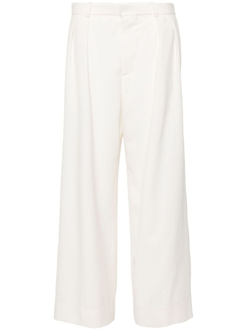 Neutral Wool Wide-leg Trousers