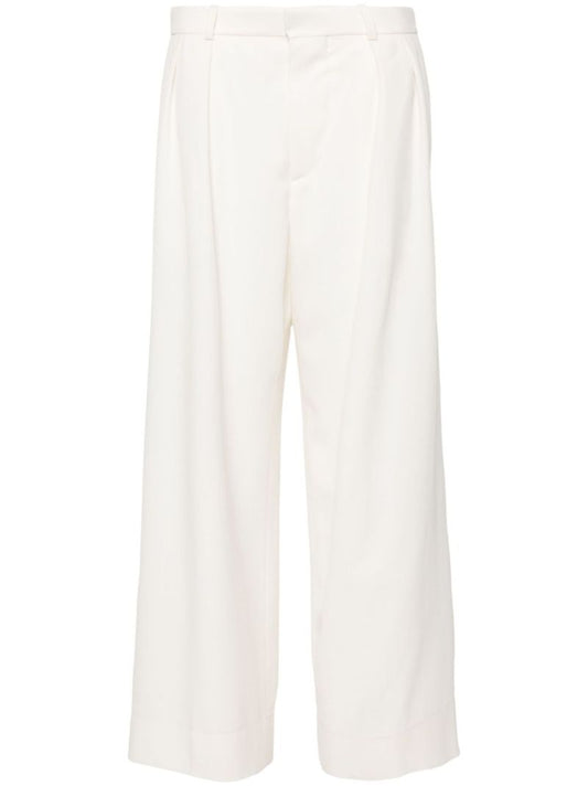 Neutral Wool Wide-leg Trousers