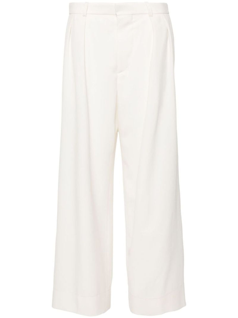 Neutral Wool Wide-leg Trousers
