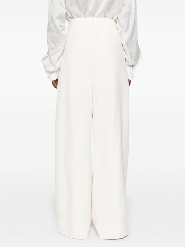 Neutral Wool Wide-leg Trousers