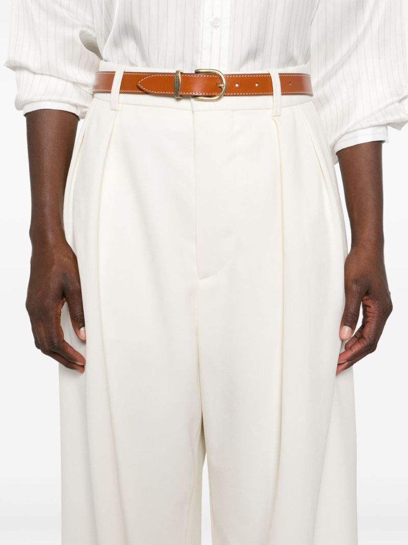 Neutral Wool Wide-leg Trousers