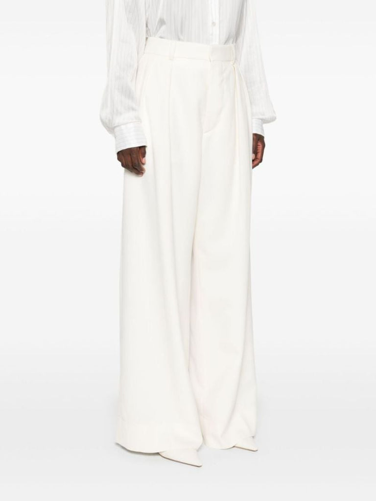 Neutral Wool Wide-leg Trousers