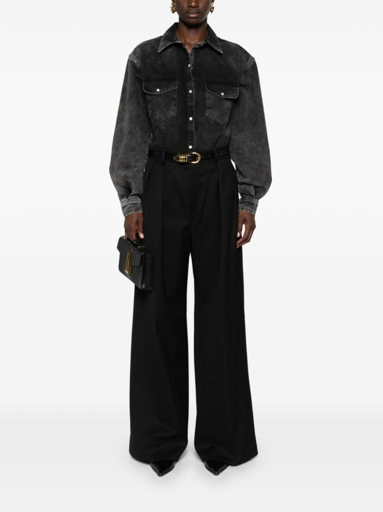 Black Wool Wide-leg Trousers