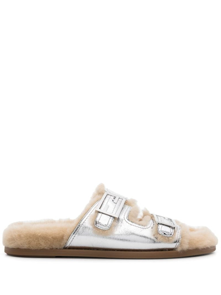 Silver Fendi Feel Leather Slides