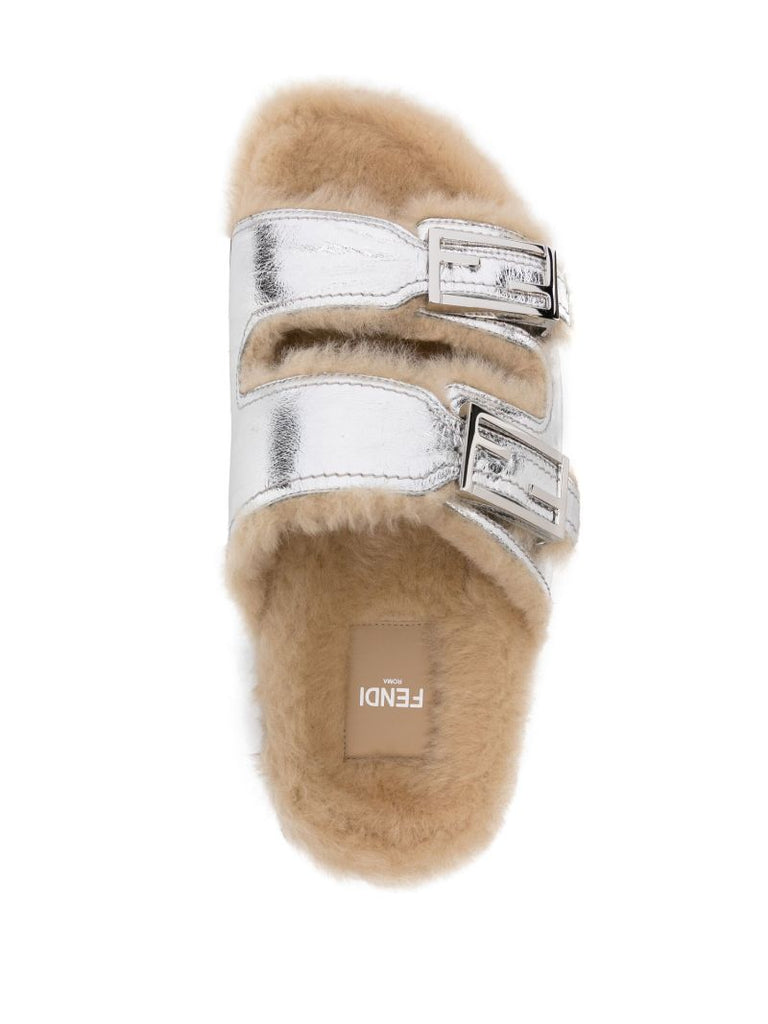 Silver Fendi Feel Leather Slides