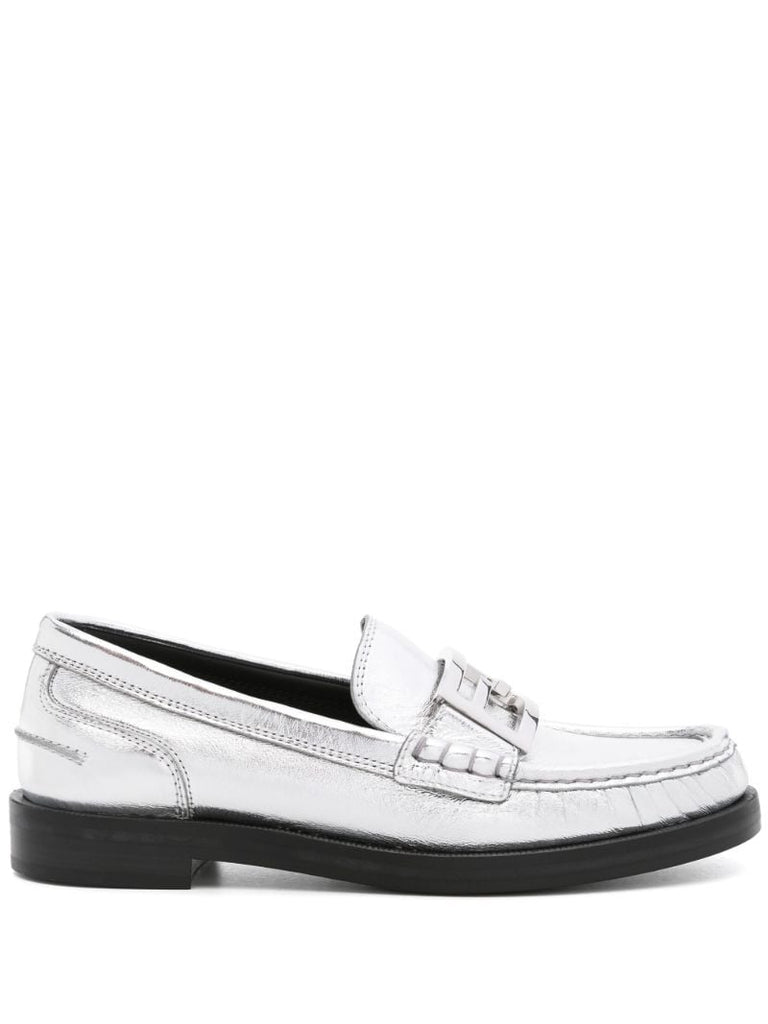 Silver-tone Baguette Leather Loafers