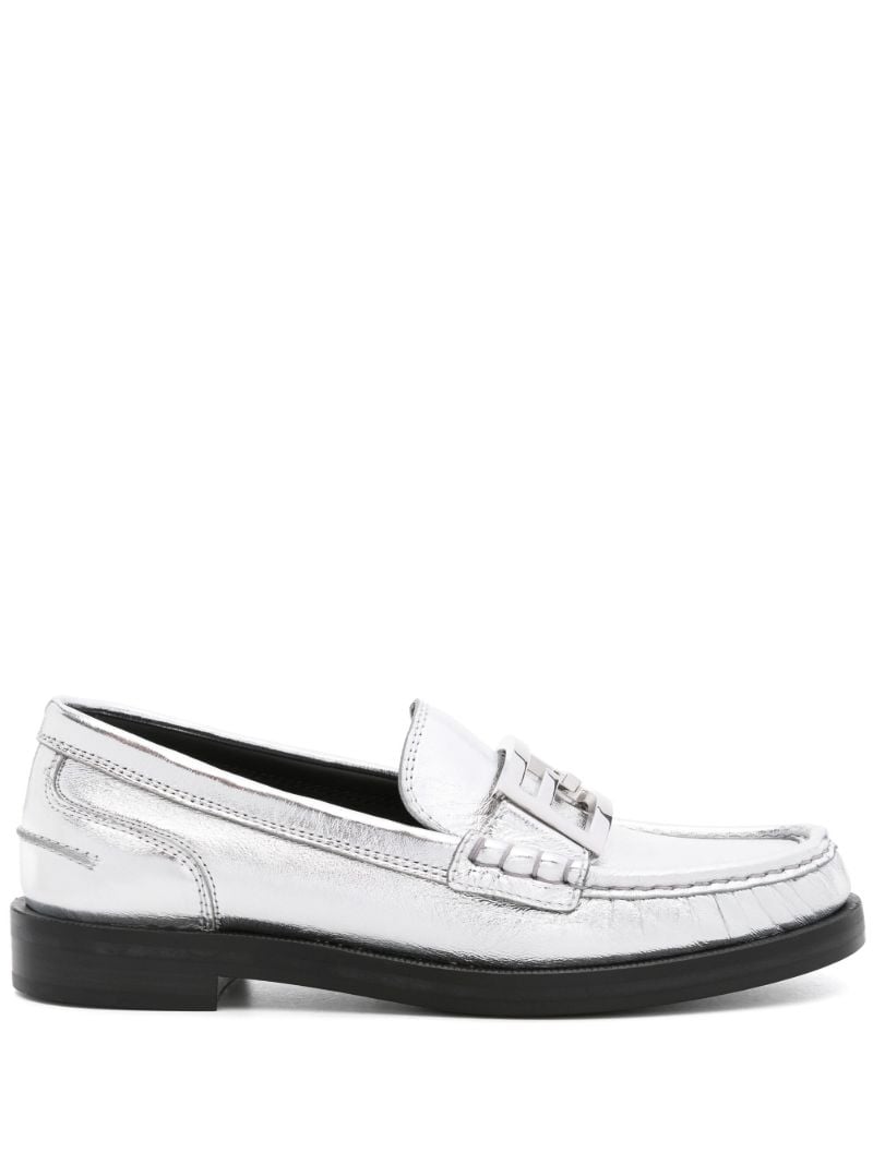 Silver-tone Baguette Leather Loafers