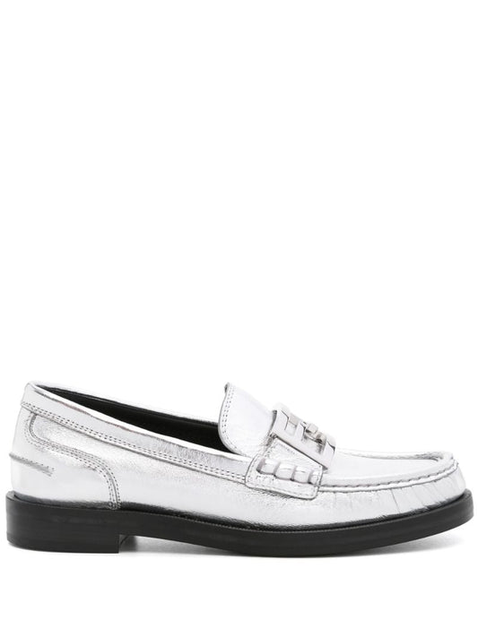 Silver-tone Baguette Leather Loafers