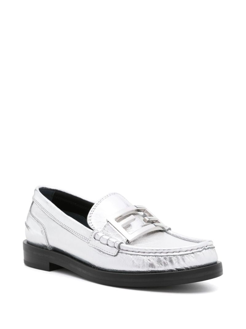 Silver-tone Baguette Leather Loafers