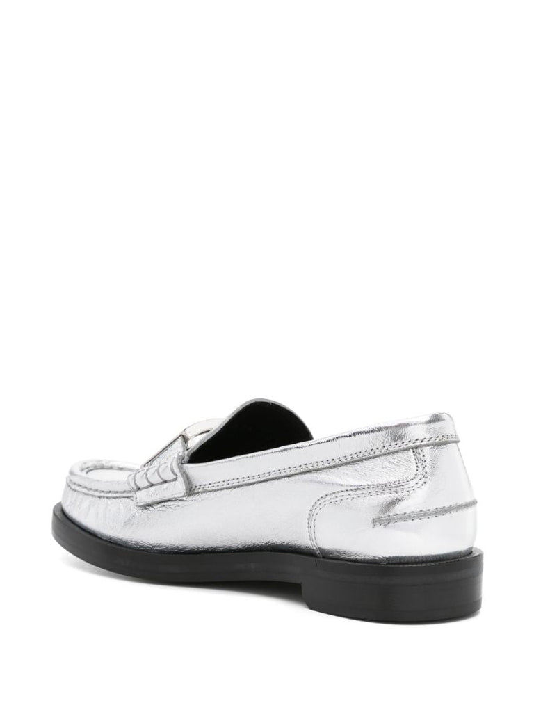 Silver-tone Baguette Leather Loafers