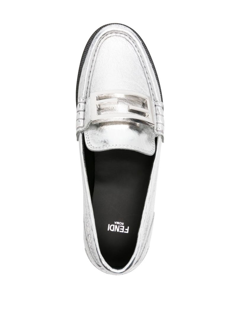 Silver-tone Baguette Leather Loafers