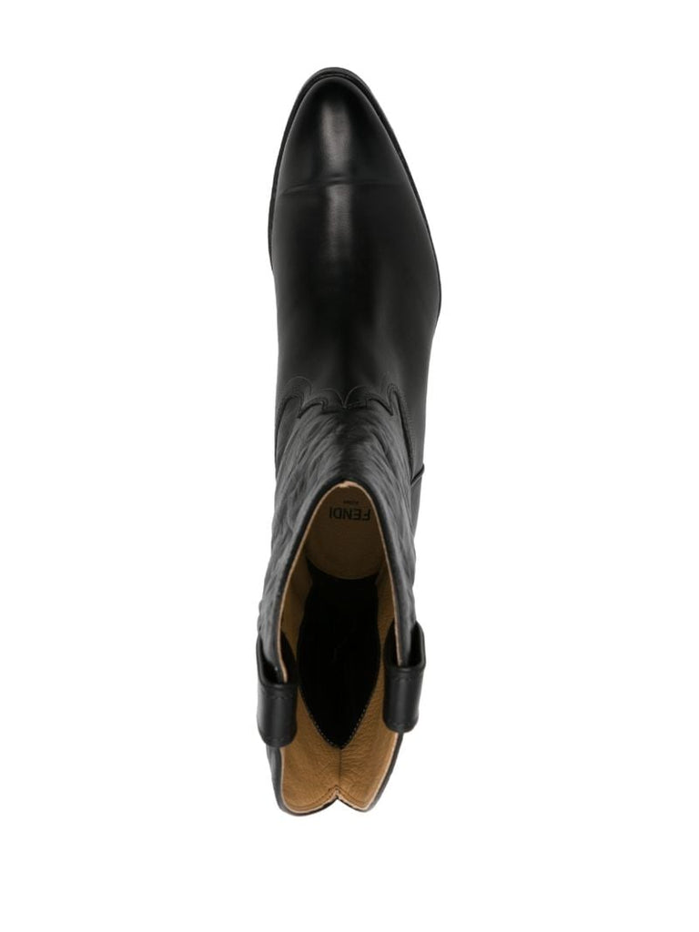 Black 40 Crinkled Leather Cowboy Boots