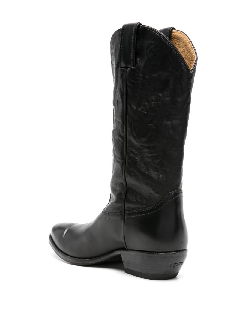 Black 40 Crinkled Leather Cowboy Boots