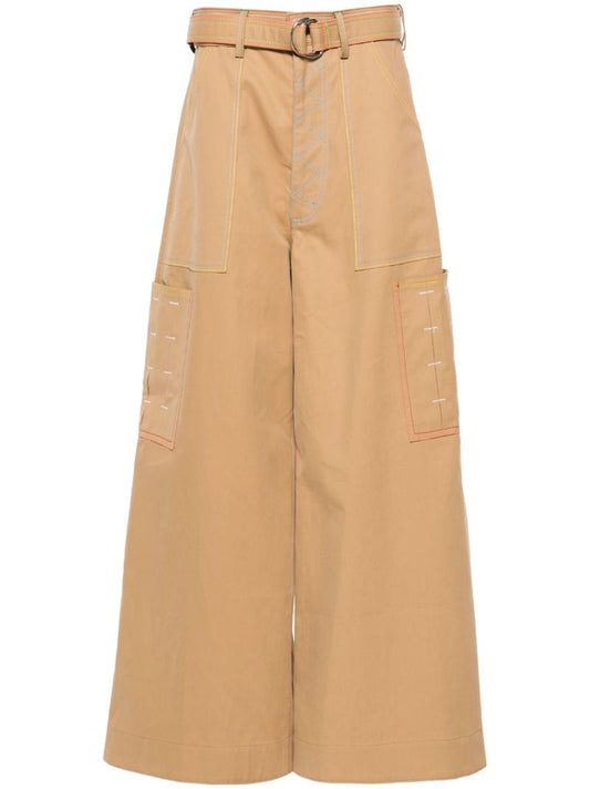Neutral Contrast-stitch Wide-leg Trousers
