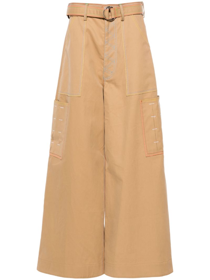 Neutral Contrast-stitch Wide-leg Trousers