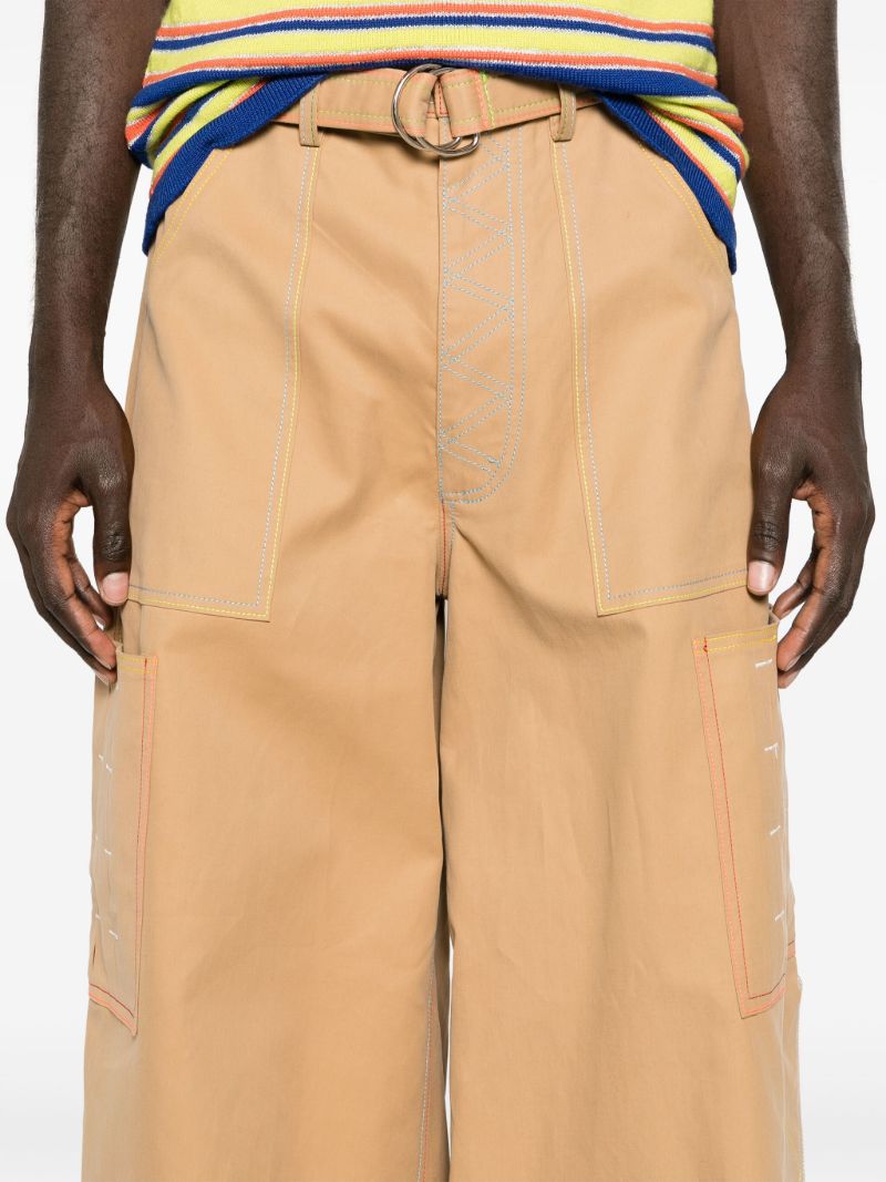 Neutral Contrast-stitch Wide-leg Trousers