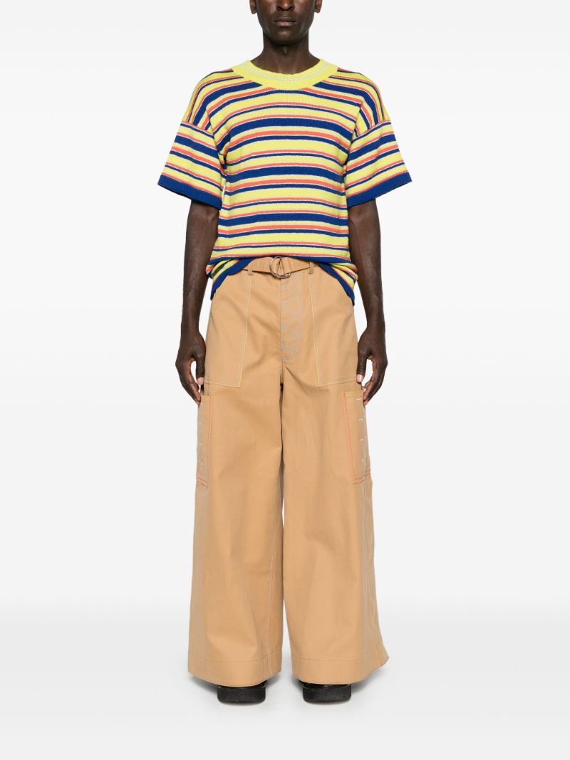 Neutral Contrast-stitch Wide-leg Trousers