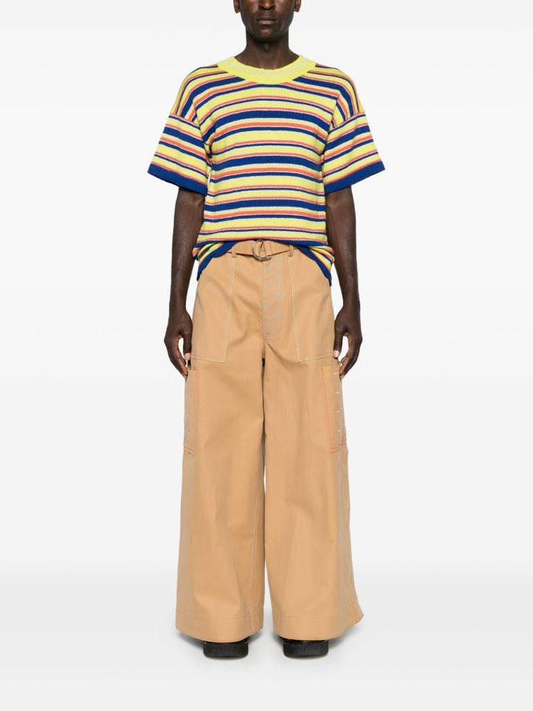 Neutral Contrast-stitch Wide-leg Trousers