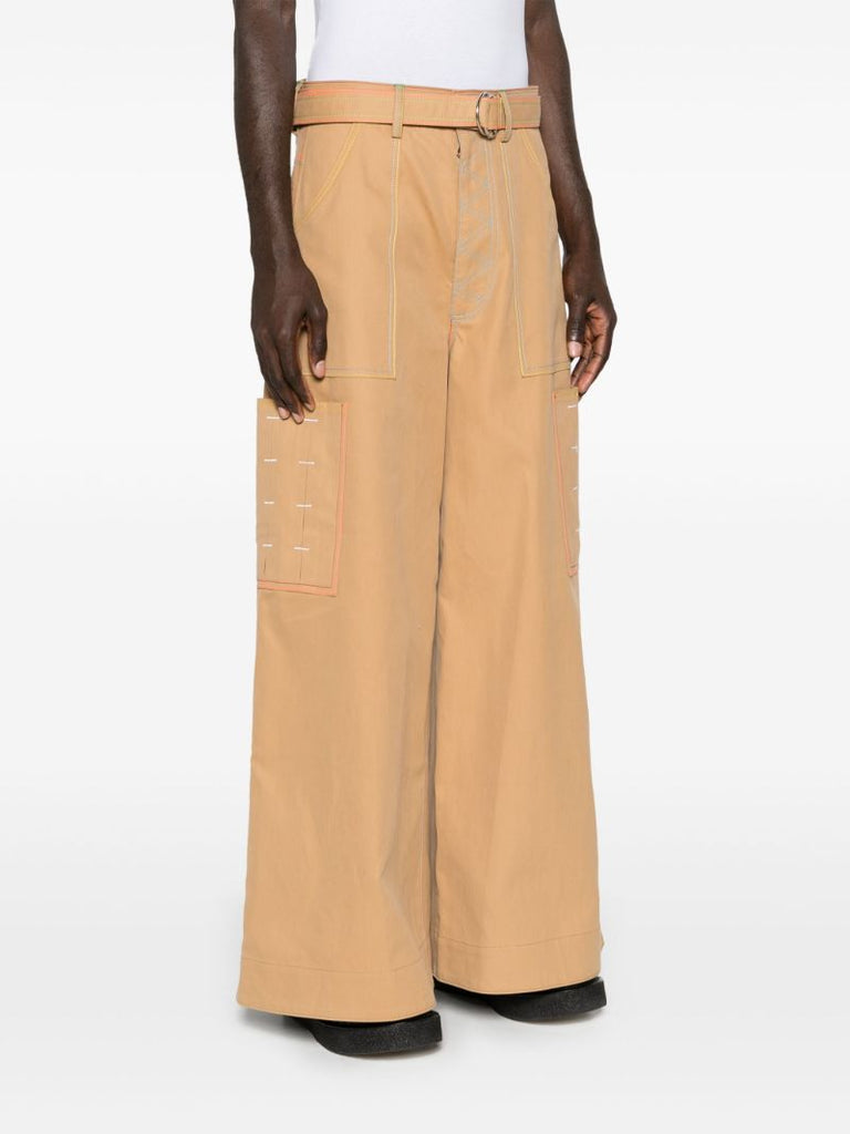 Neutral Contrast-stitch Wide-leg Trousers