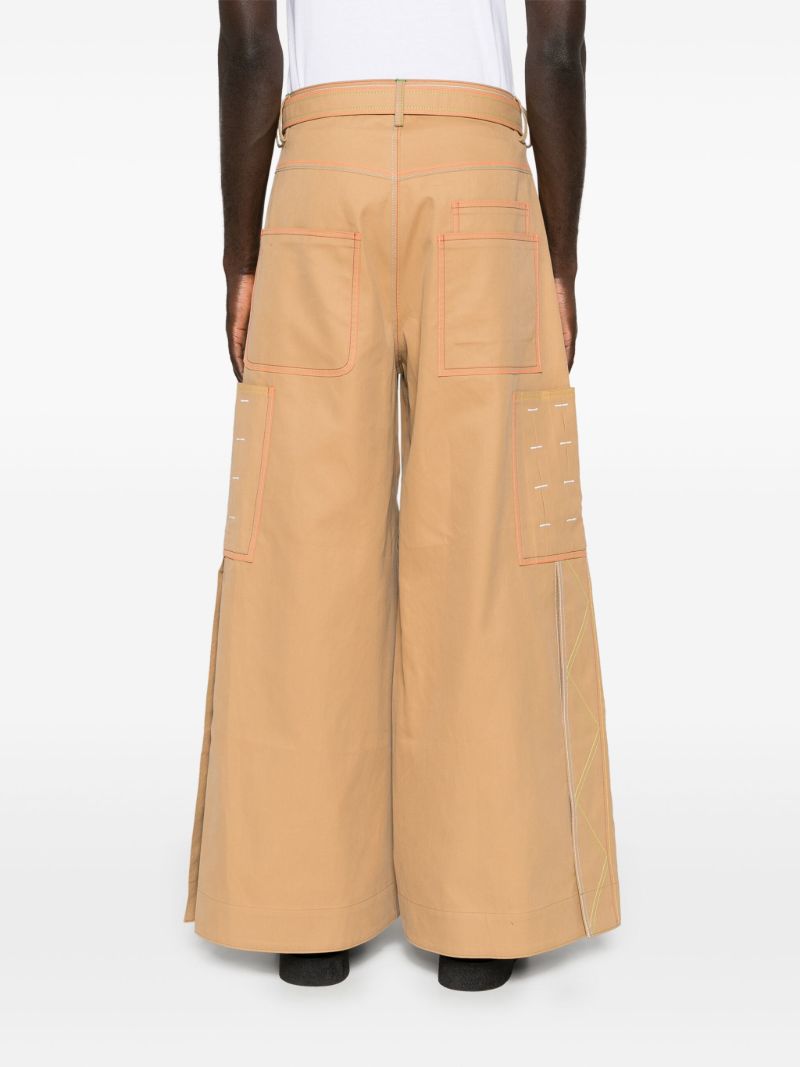 Neutral Contrast-stitch Wide-leg Trousers