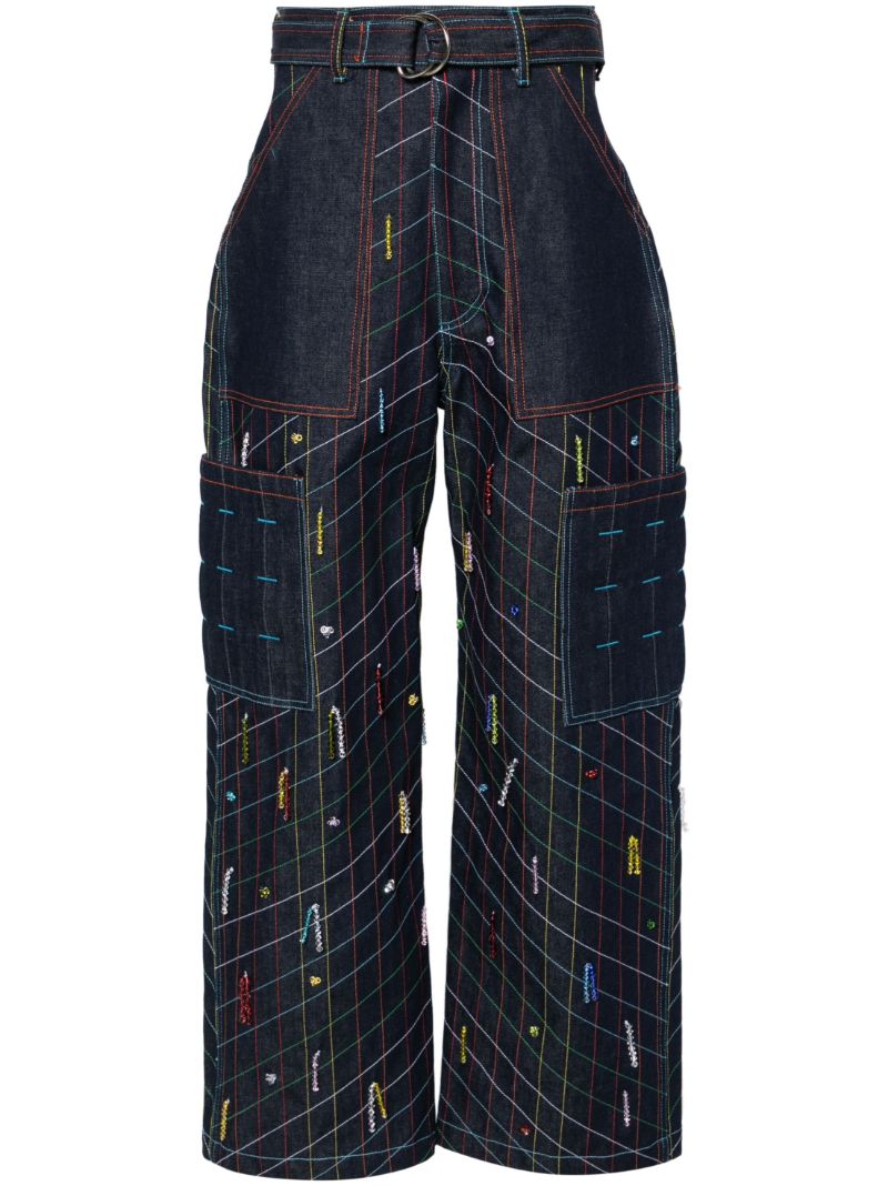 Blue Beaded Straight-leg Jeans