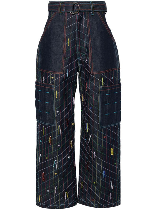 Blue Beaded Straight-leg Jeans