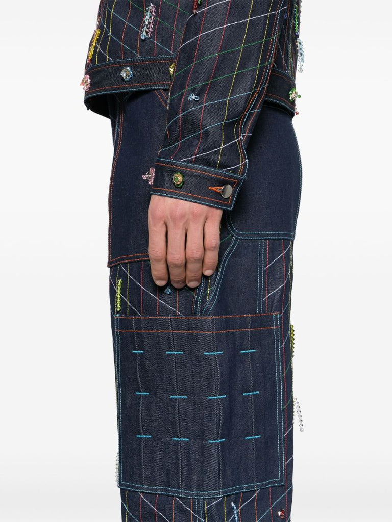 Blue Beaded Straight-leg Jeans