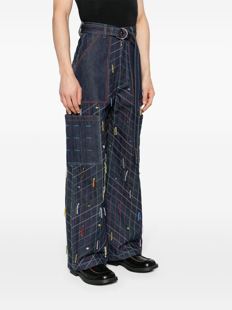 Blue Beaded Straight-leg Jeans