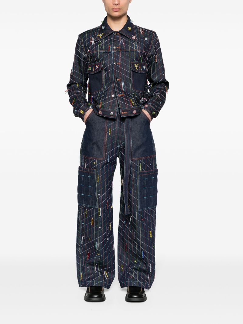 Blue Beaded Straight-leg Jeans
