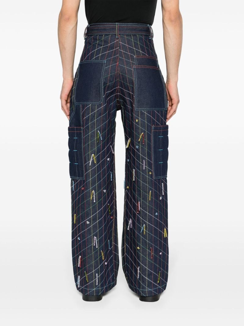Blue Beaded Straight-leg Jeans