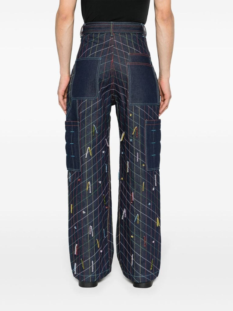 Blue Beaded Straight-leg Jeans