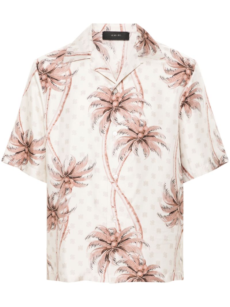 Neutral Palm Tree-print Silk Shirt