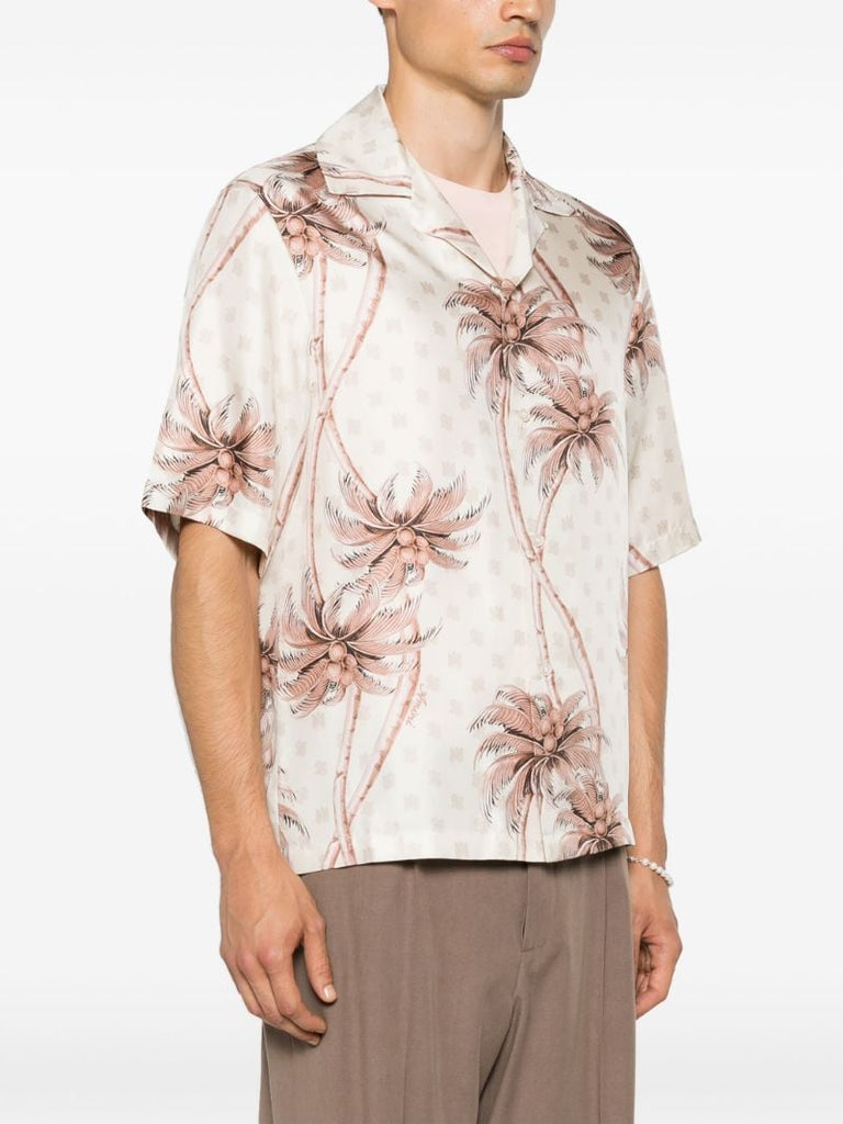 Neutral Palm Tree-print Silk Shirt