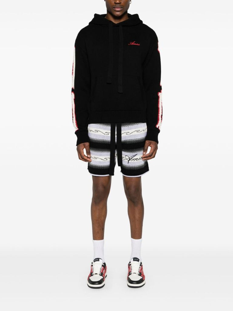 Black Striped Cotton Shorts
