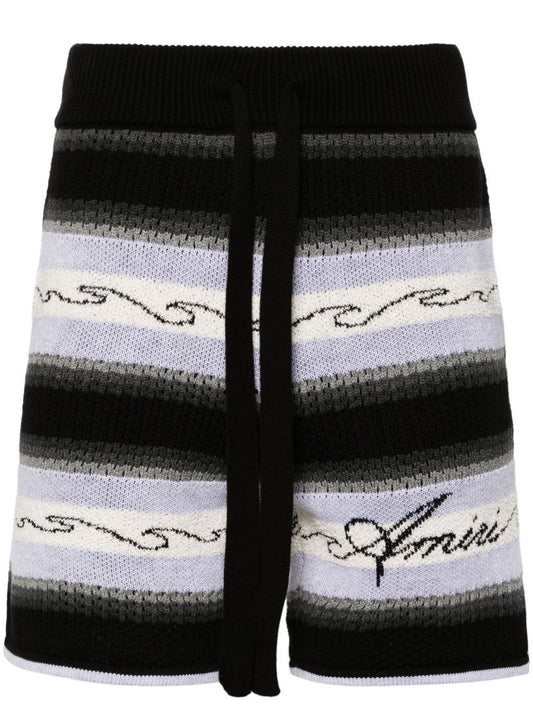 Black Striped Cotton Shorts
