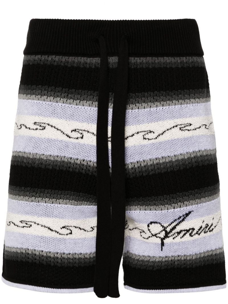 Black Striped Cotton Shorts