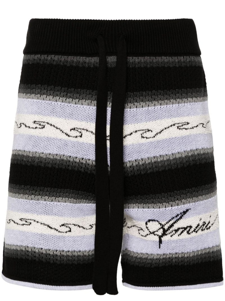 Black Striped Cotton Shorts