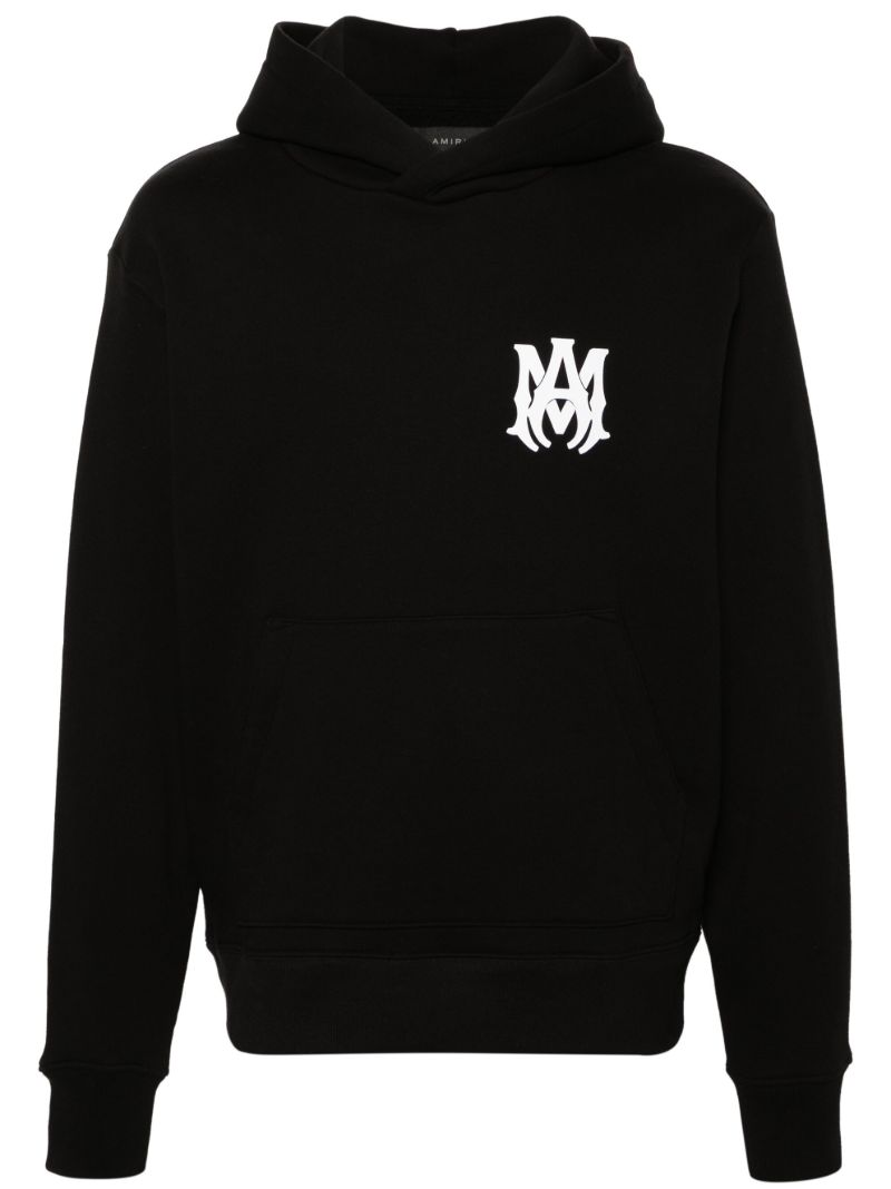 Black Ma-print Cotton Hoodie