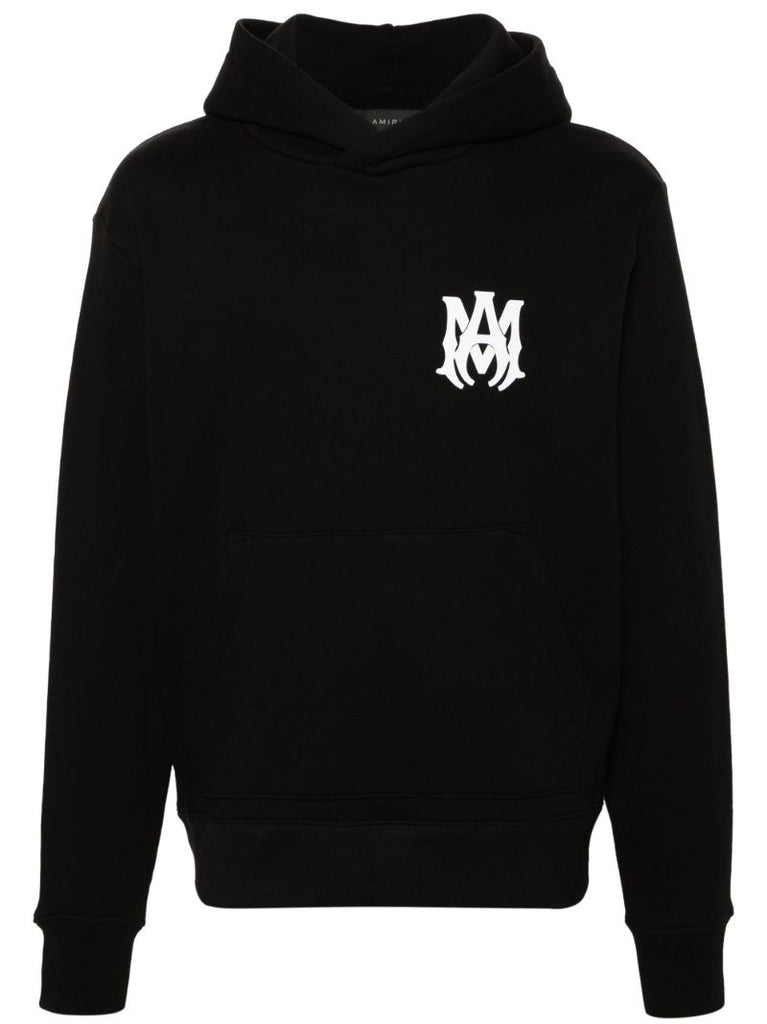 Black Ma-print Cotton Hoodie