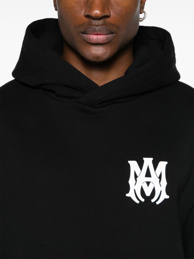 Black Ma-print Cotton Hoodie